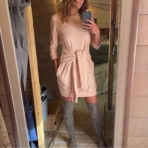 Front Row Shop Cotton Long Sleeve Sweatshirt Dress in Pale Pink Size Small